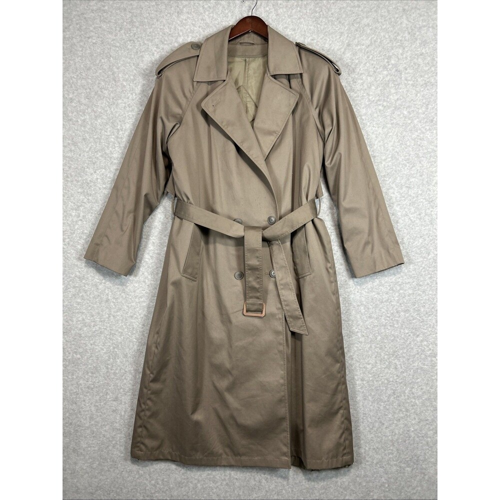 NWOT Vintage 80s Worthington Trench Coat Womens 14T Khaki Belted Lined - READ